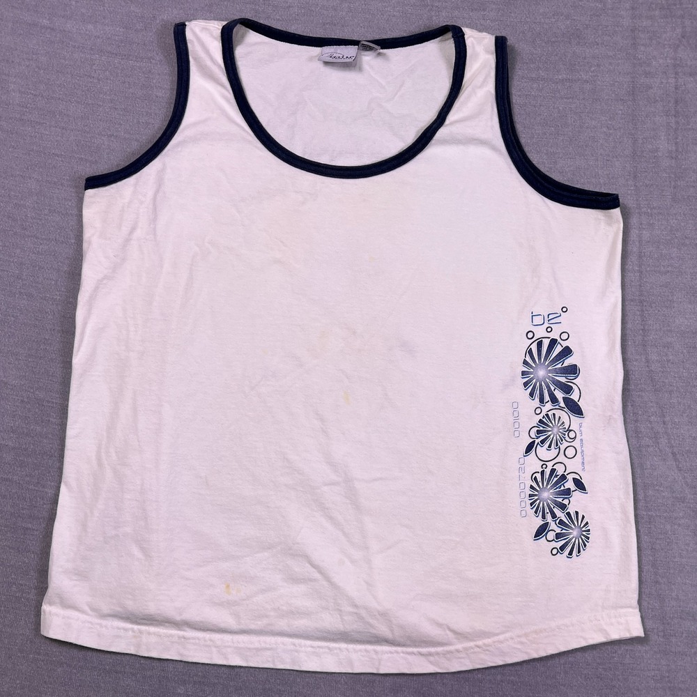 B.U.M. Equipment Mens White Black Trim Floral Casualwear Cotton Tank Top Size 1X